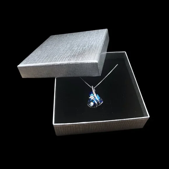 Swarovski Crystal Blue Heart Pendant on Sterling Silver 925 Chain in Gift Box - Picture 8 of 10